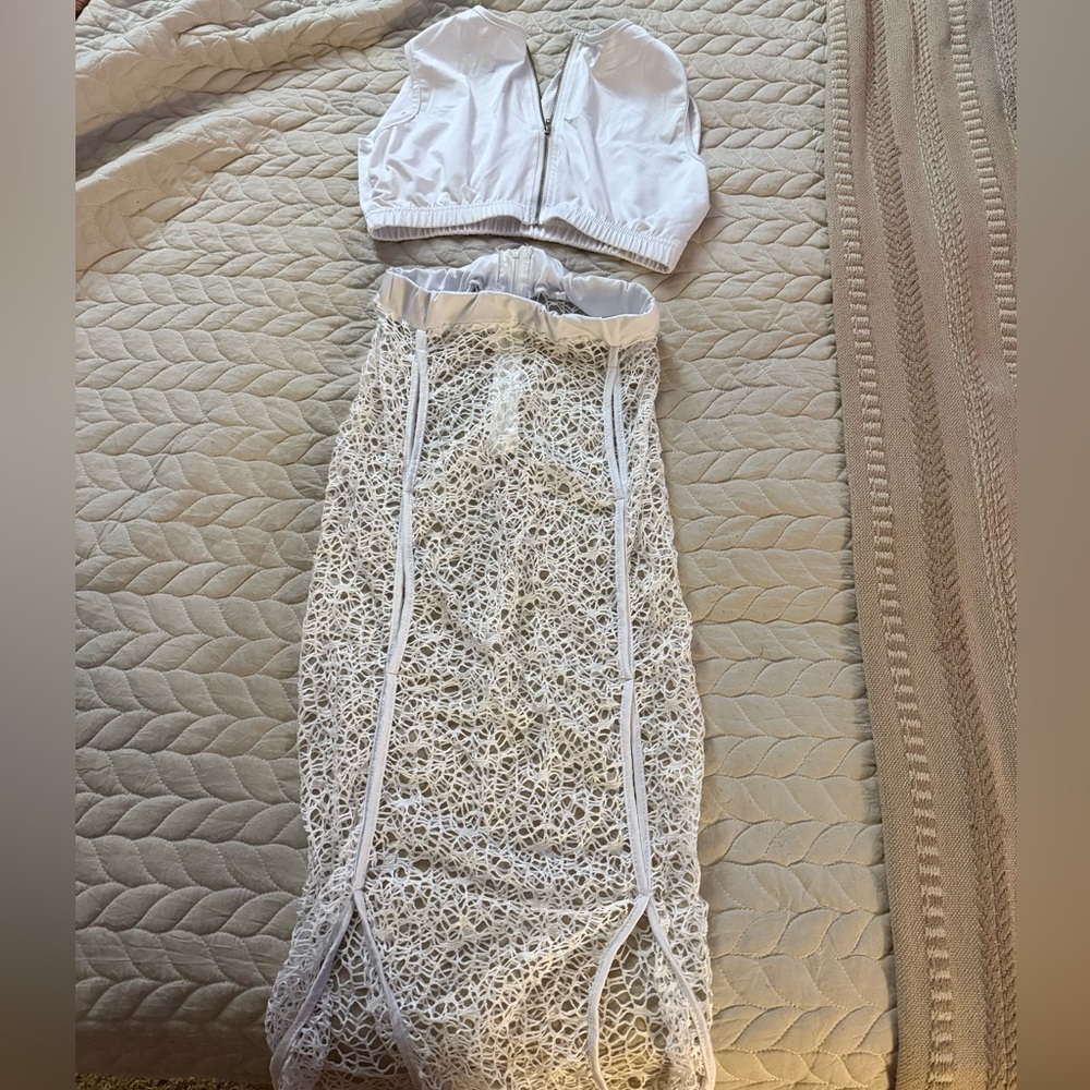 SHEIN 2 piece White Lace Pencil Skirt and top